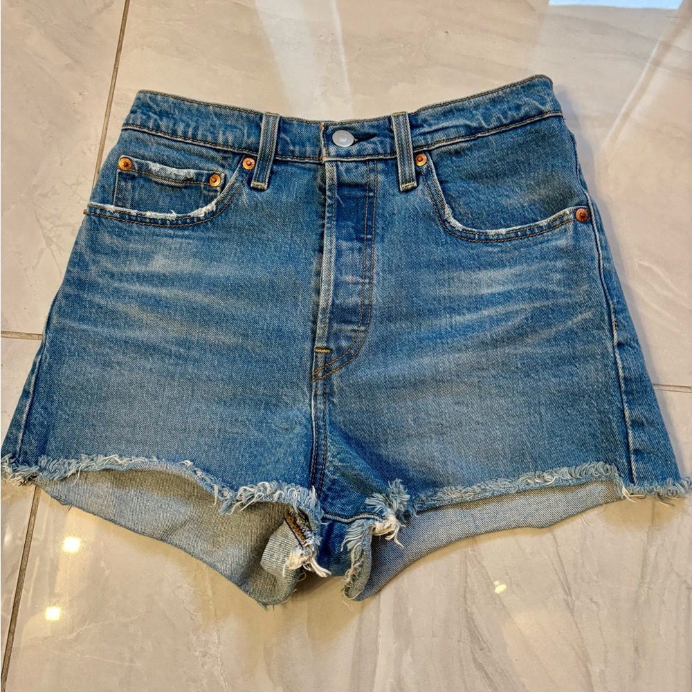 Levi's Blue Jean Shorts High-Waisted Distressed
